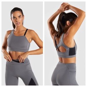 GYMSHARK Grey/Black Asymmetric Sports Bra